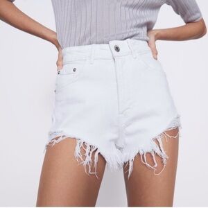 Zara High Rise White Denim Shorts